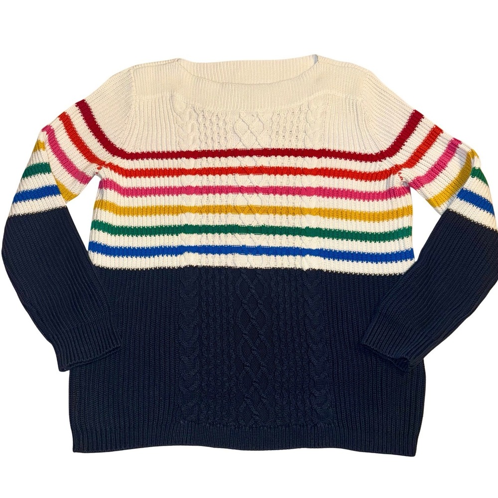 Tommy Hilfiger Rainbow Stripe Cable Knit Sweater Women's Large